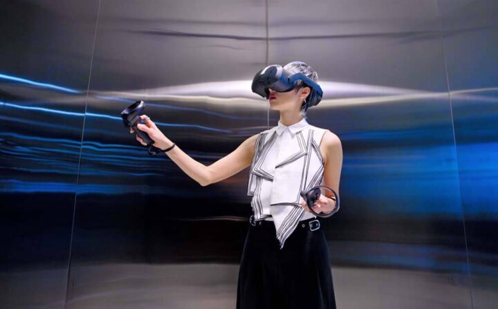 A person using the HTC Vive Focus 3 headset